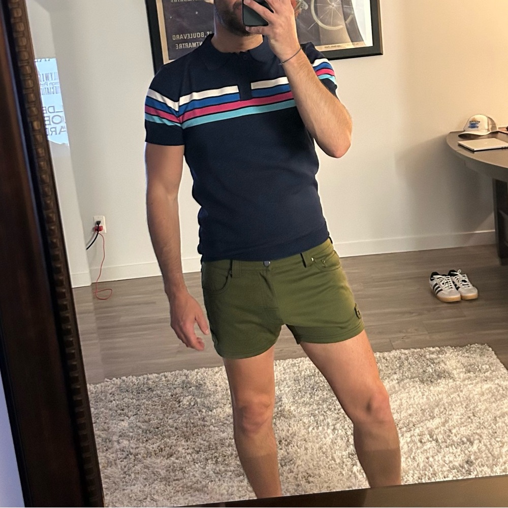 SOLD Andrew Christian | SoHo 3" Stretch Shorts in Olive Green (Medium / 32W) - Picture 5 of 13